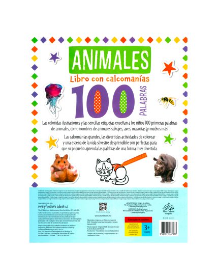 Libro de actividades con calcomanías 100 palabras Animales - 0685071667033-3