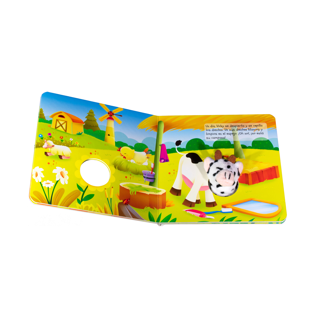 Libro infantil con Marioneta Vicky la Vaca y la Campanita Roja. - 9786075328485-1