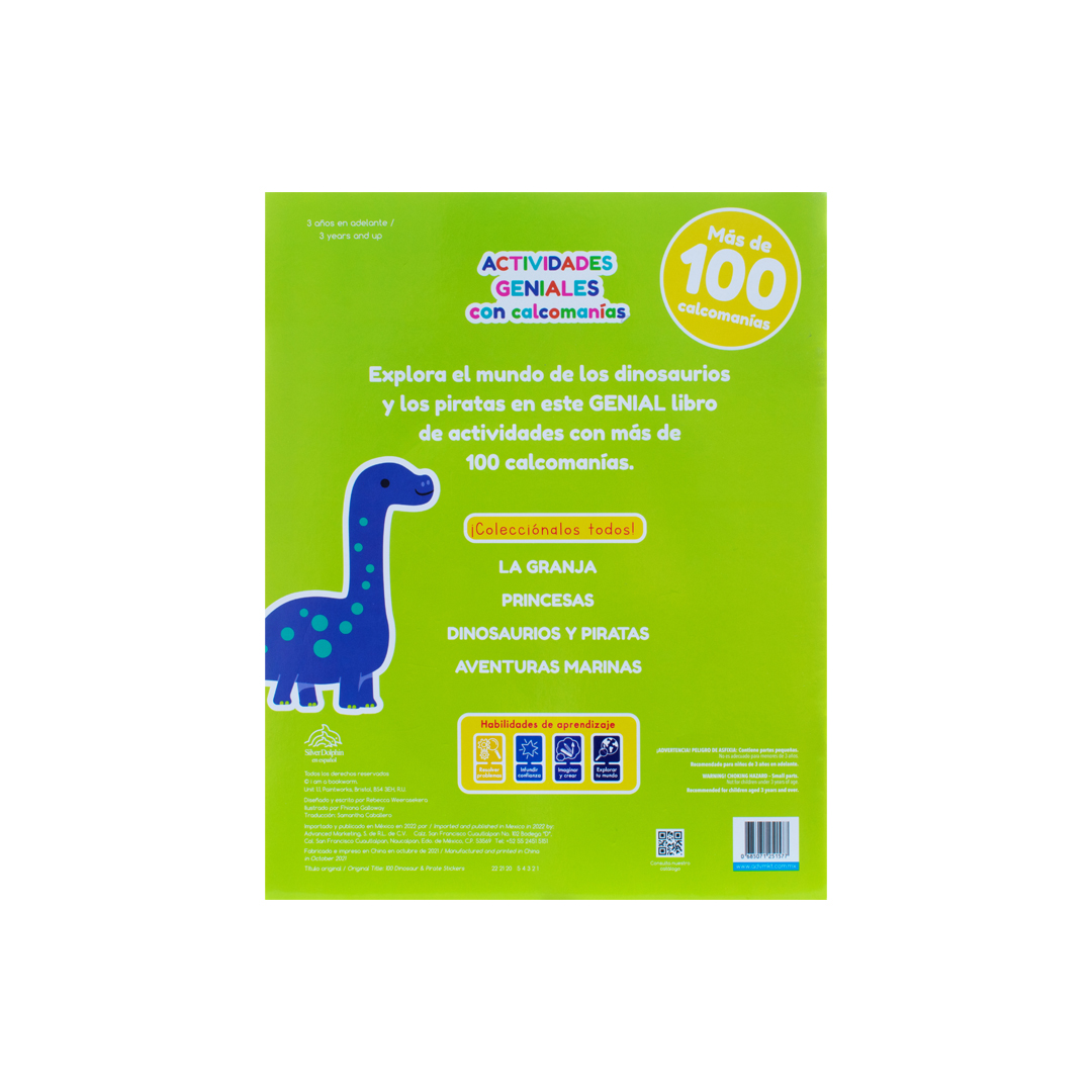 Libro interactivo Actividades geniales 100 Calcomanias divertidas de Dinosaurios y Piratas - 0685071251577-3