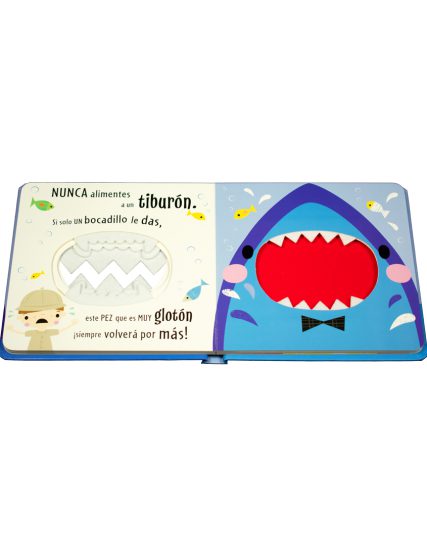 Libro con textura ¿Te atreves a darme de comer Nunca alimentes a un tiburón - 9786075328782-1