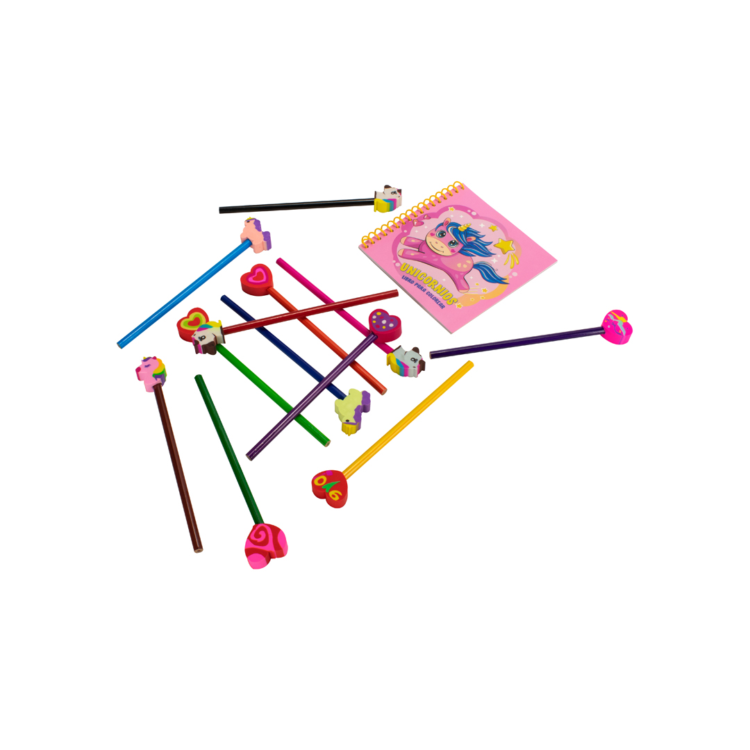 Libro para colorear Unicornios con 12 lápices 12 gomas - 0685071026663-1