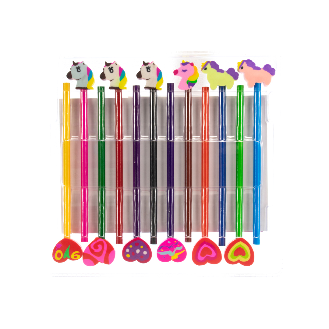Libro para colorear Unicornios con 12 lápices 12 gomas - 0685071026663-3