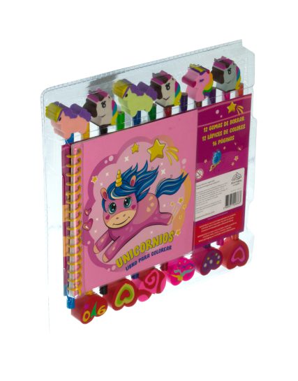 Libro para colorear Unicornios con 12 lápices 12 gomas - 0685071026663