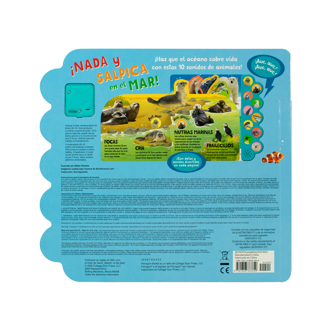 Libro infantil 10 Sonidos de animales nada y salpica en el mar - 9781646383849-3