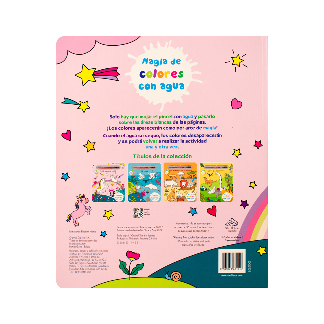 Libro Infantil para colorear Magia de los colores con agua los unicornios - 0685071681510-3