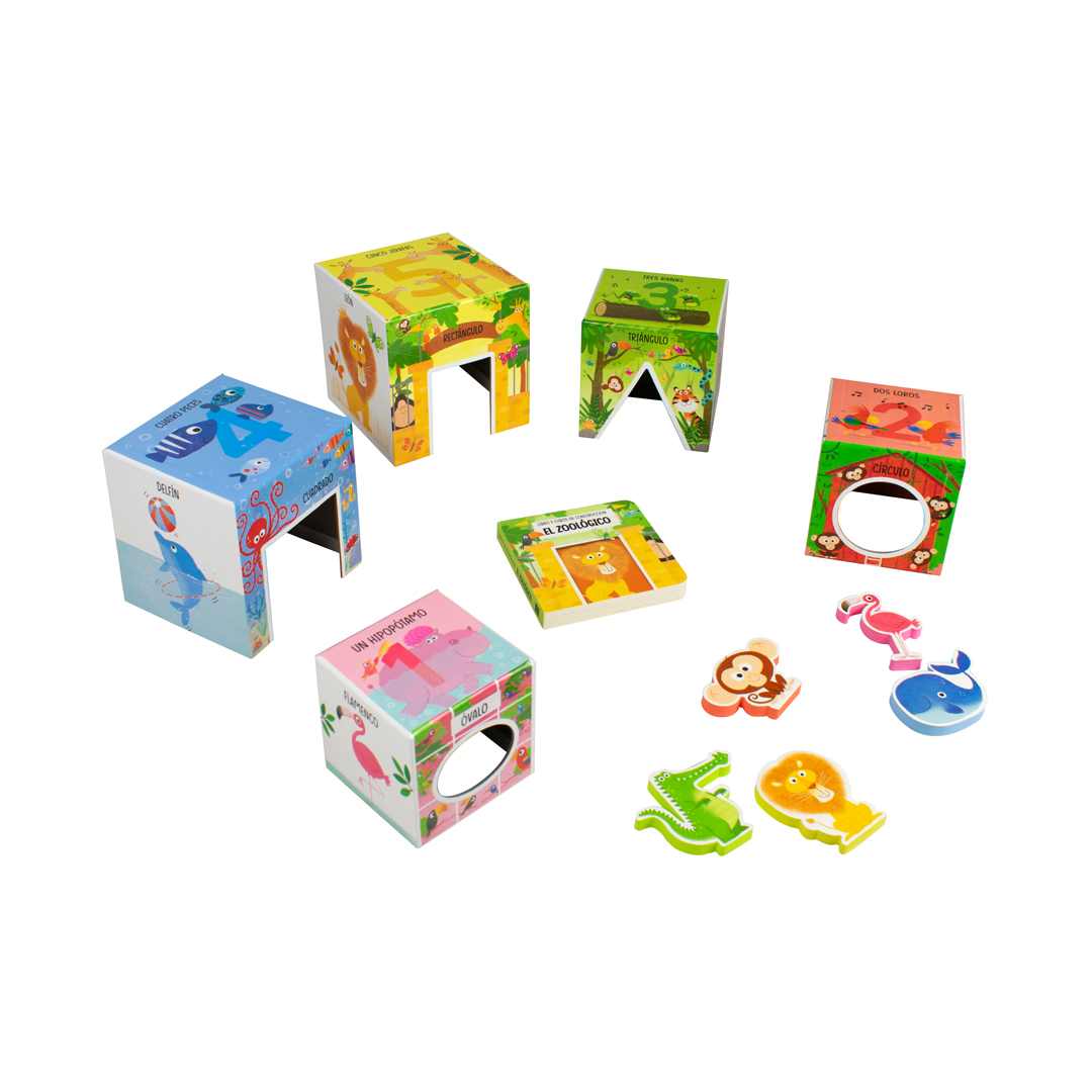 Libro infantil y cubos de construcción construye tu propio zoologico - 9789464761184-4
