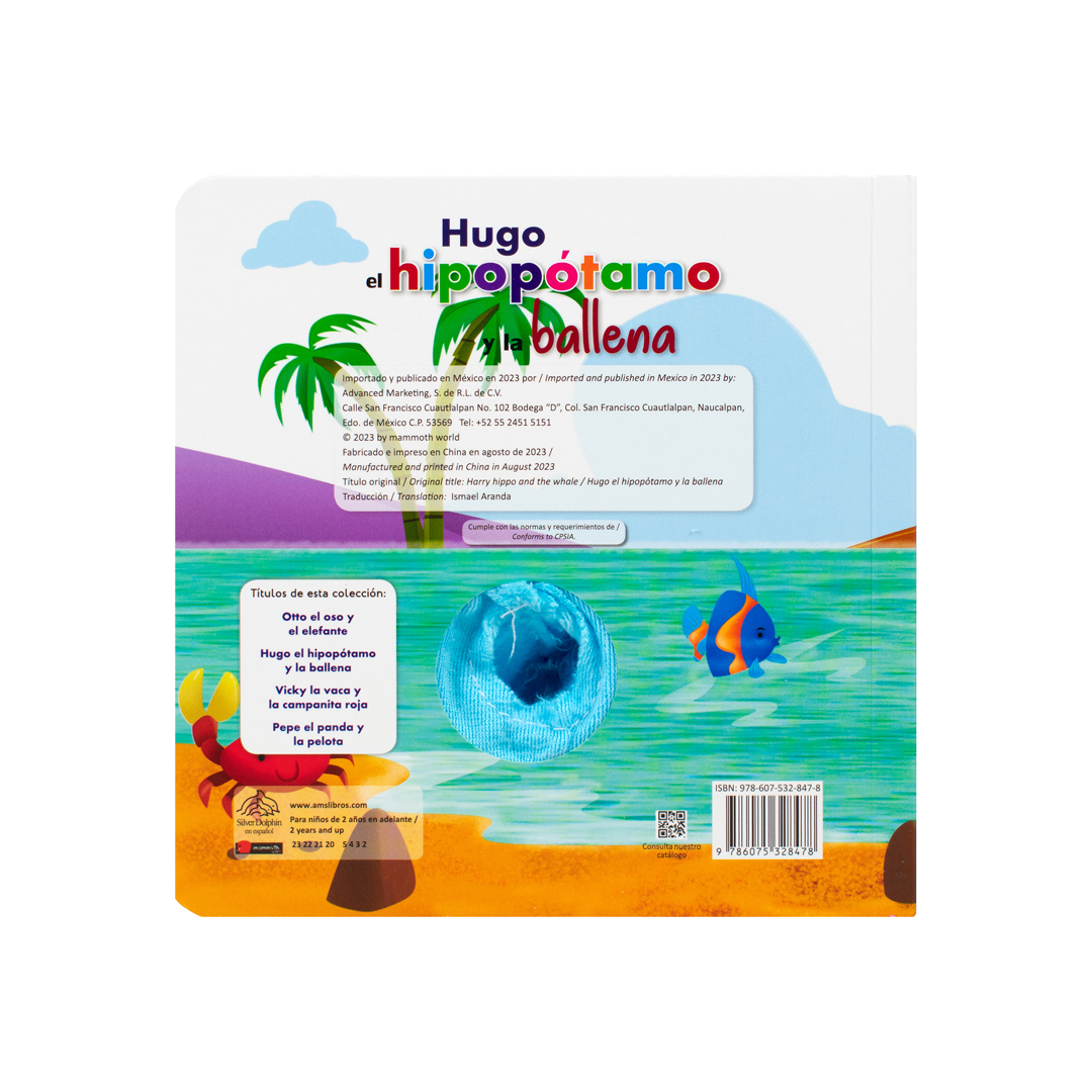 Libro infantil con marioneta Hugo,el Hipopótamo y la Ballena. - 9786075328478-3