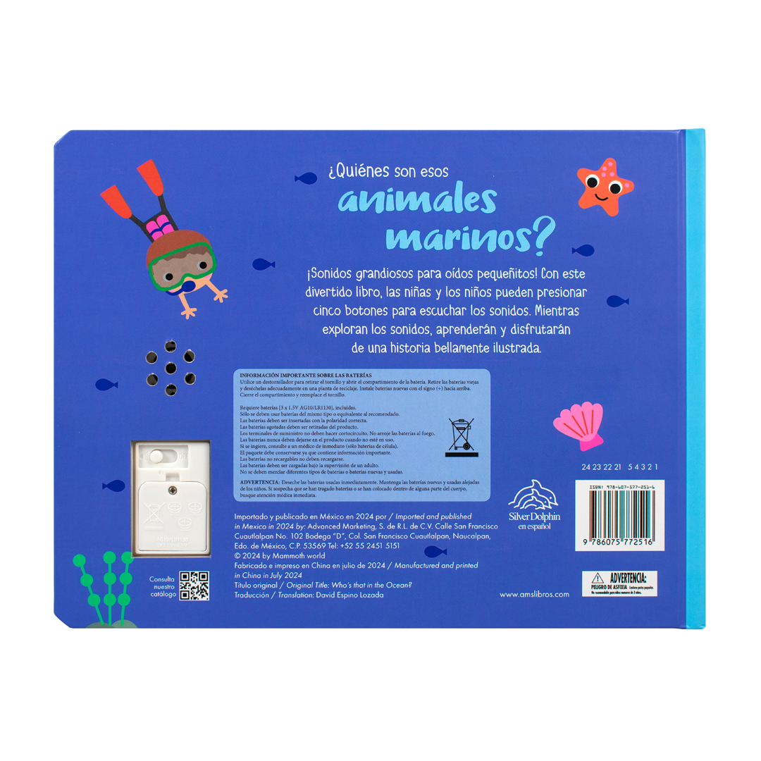 Libro infantil ¡Con cinco botones suavecitos! ¿Quiénes son esos animales marinos - 9786075772516-3