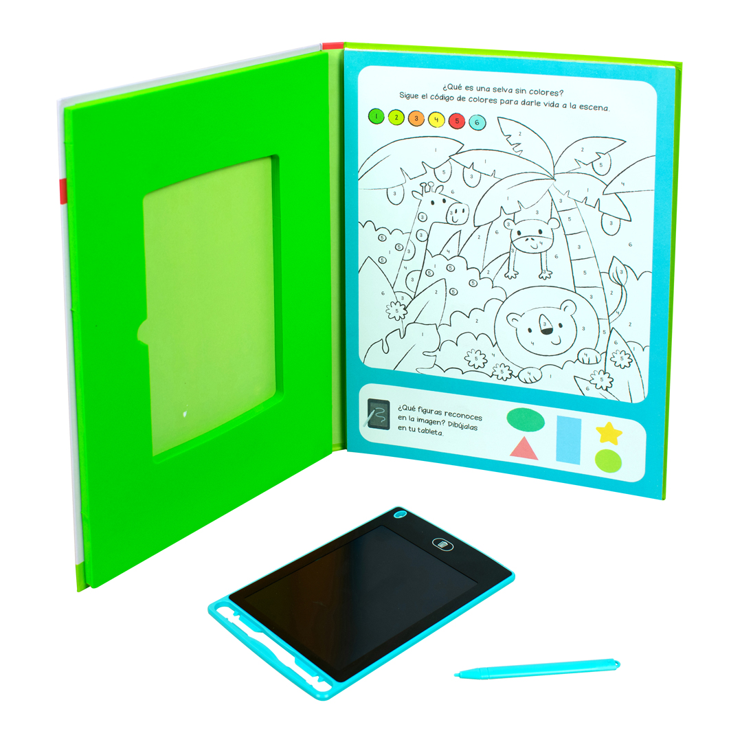 Libro infantil con tableta Mi primer libro de actividades con tableta 5+ ¡Escribe, cuenta y más! (Violeta) - 9789465056883-4